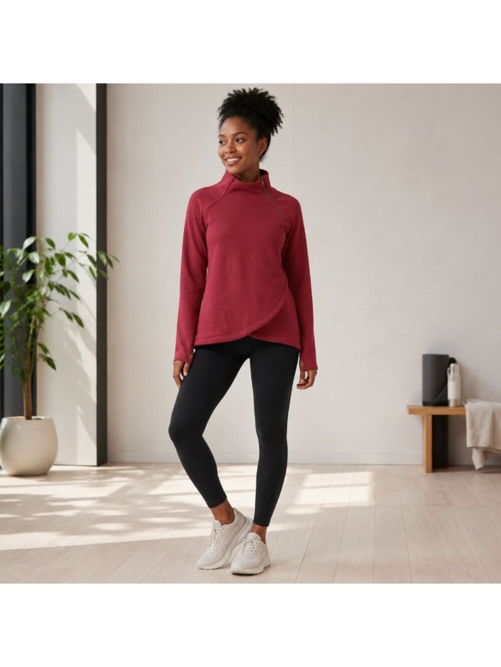 Athleta Cozy Karma Asymmetrical Pullover Sweatshirt  Red  Size L